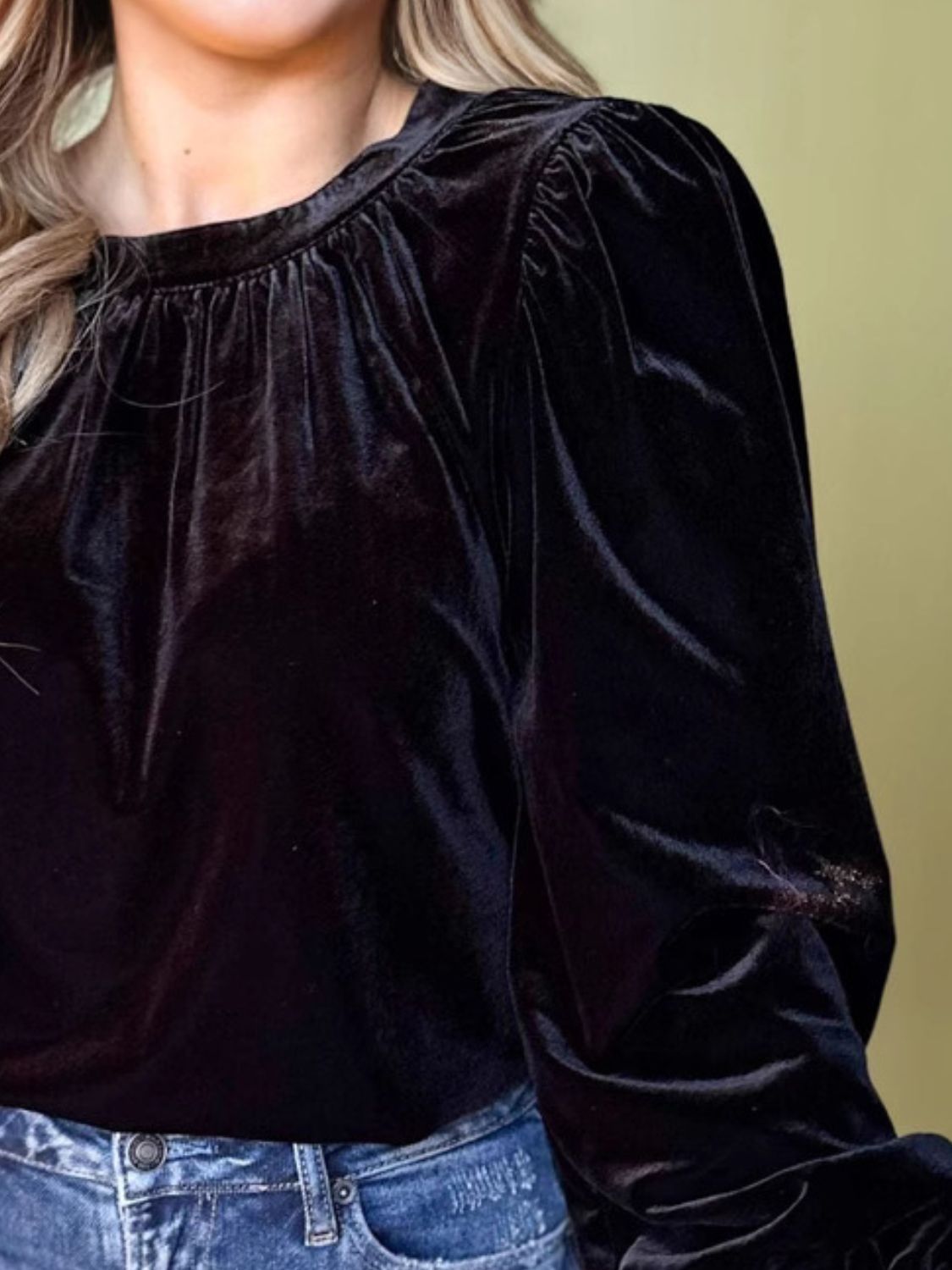 Ruched Neck Long Sleeve Blouse - Littles Collection