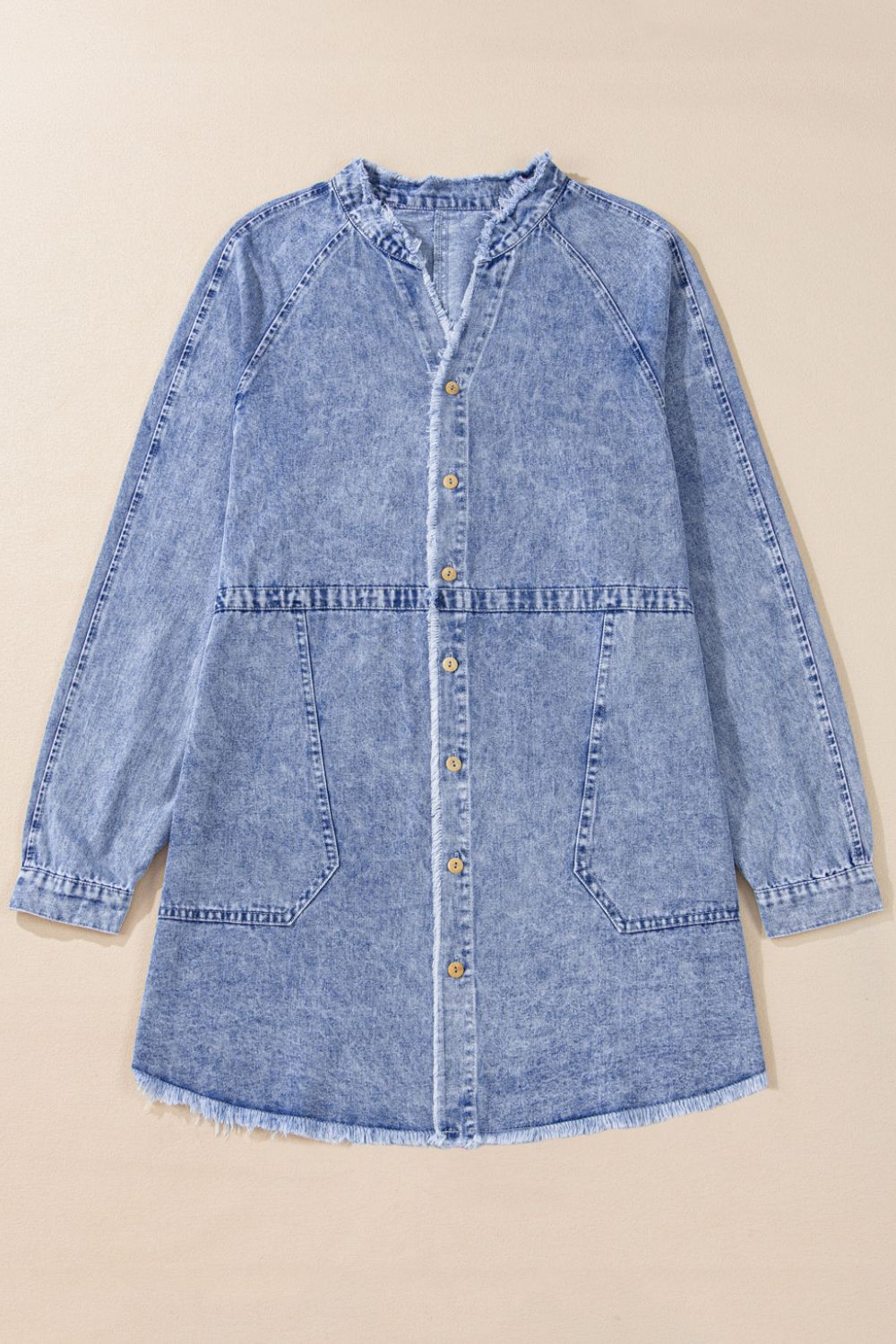 Raw Hem Button Down Long Sleeve Denim Dress - Littles Collection