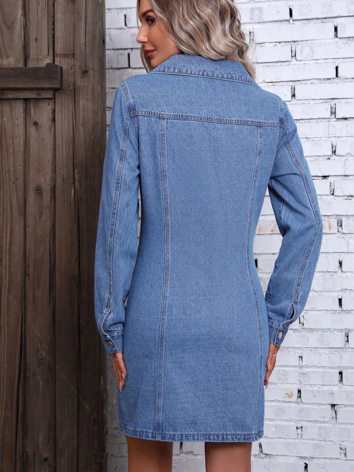 Ruched Button Up Cotton Denim Midi Dress - Littles Collection