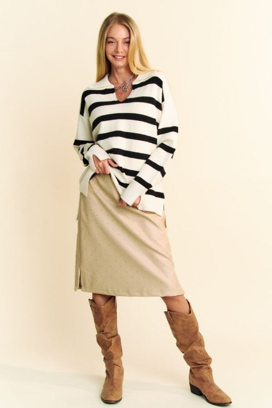 High-Low Side Slit Johnny Collar Sweater - Littles Collection