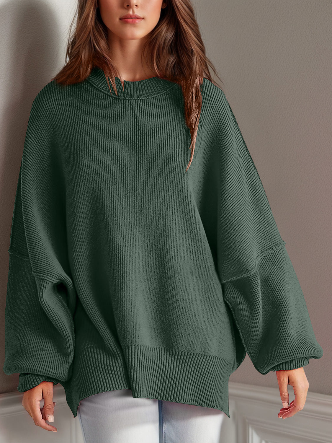 Double Take Side Slit Oversized Sweater - Littles Collection