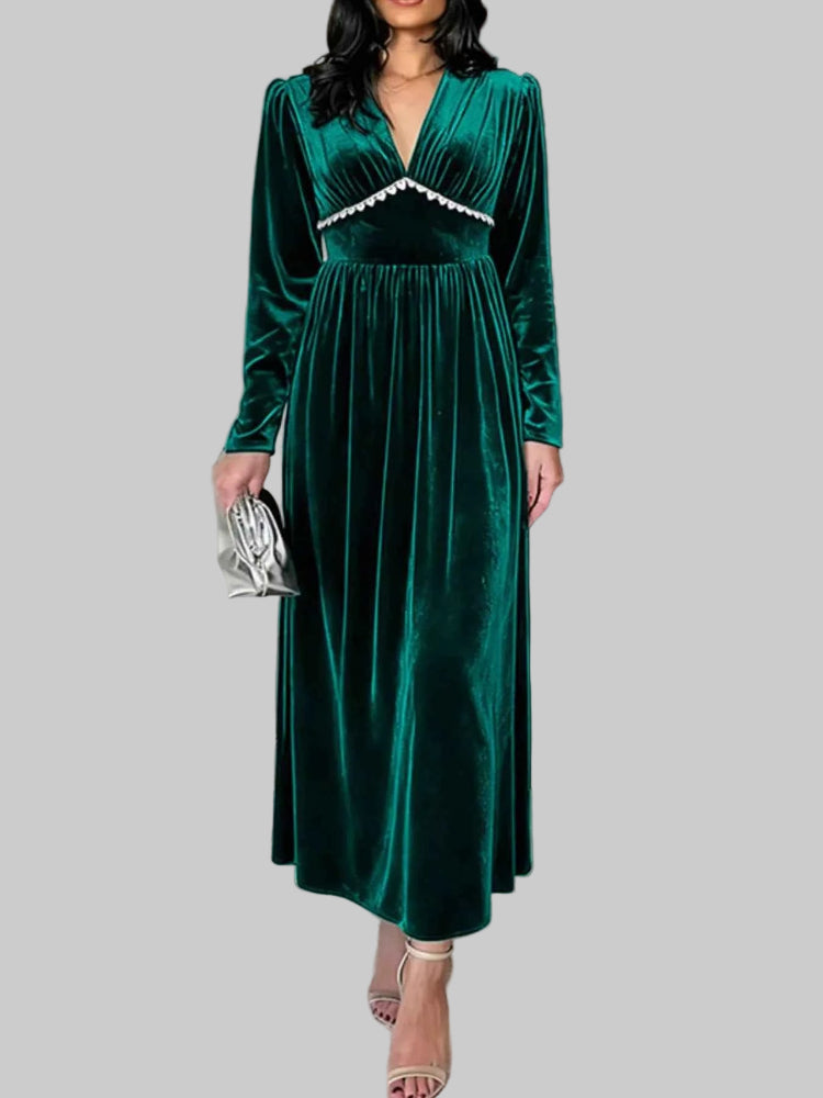 Velvet V-Neck Long Sleeve Maxi Dress
