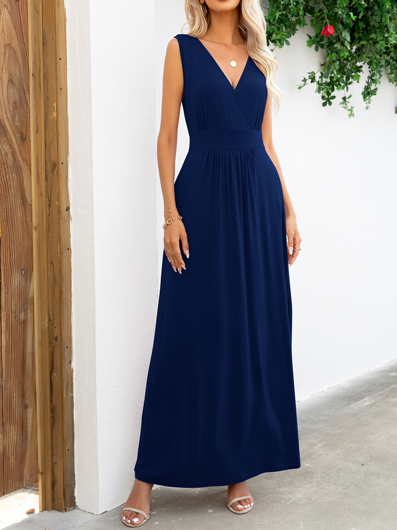 Surplice Neck Maxi Party Dress Black - Littles Collection