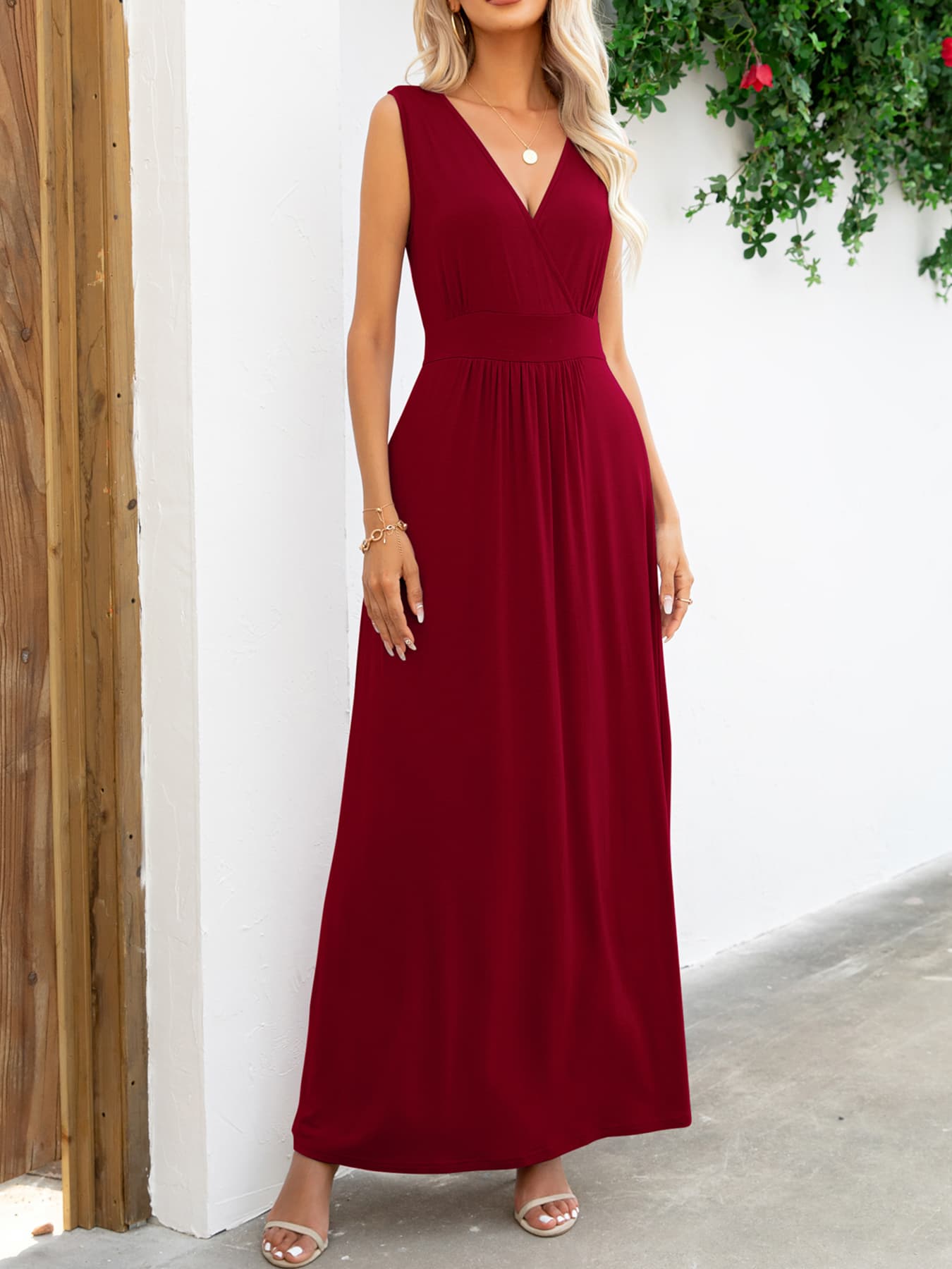 Surplice Neck Maxi Party Dress Black - Littles Collection
