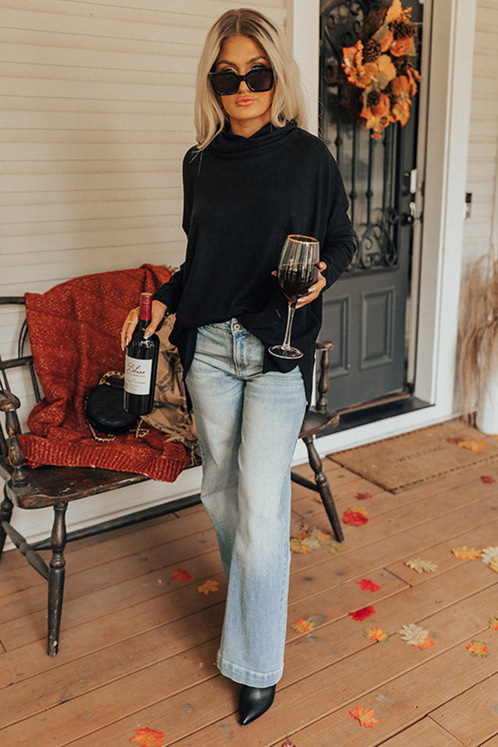Side Slit High-Low Cowl Neck Cotton Blend Blouse - Littles Collection