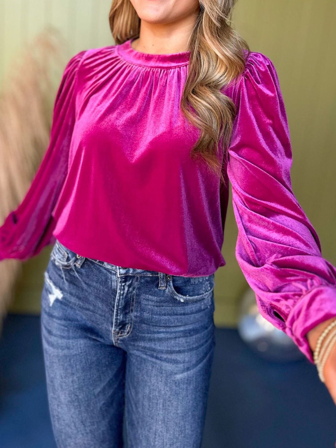 Ruched Neck Long Sleeve Blouse - Littles Collection