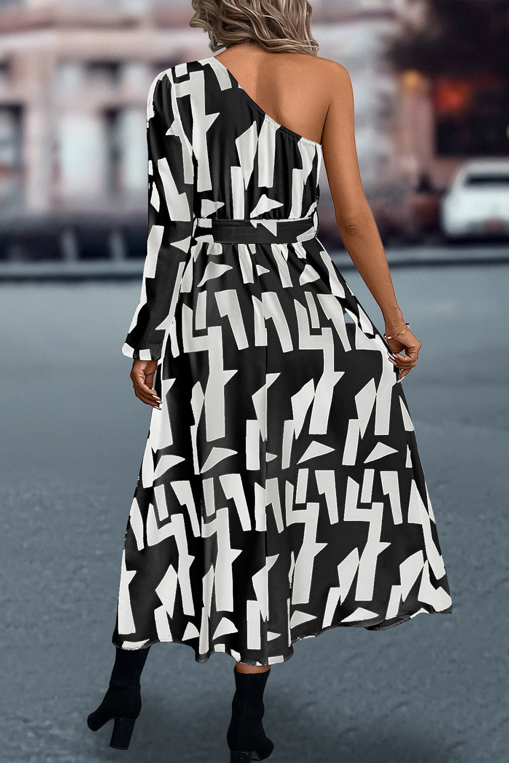 One-Shoulder Tie Waist Dress - Littles Collection