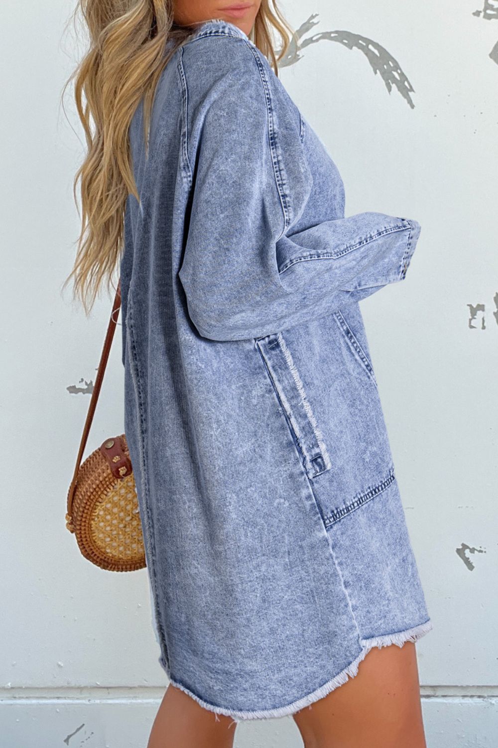 Raw Hem Button Down Long Sleeve Denim Dress - Littles Collection