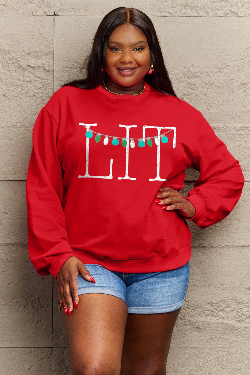 Simply Love Full Size LIT Long Sleeve Sweatshirt - Littles Collection