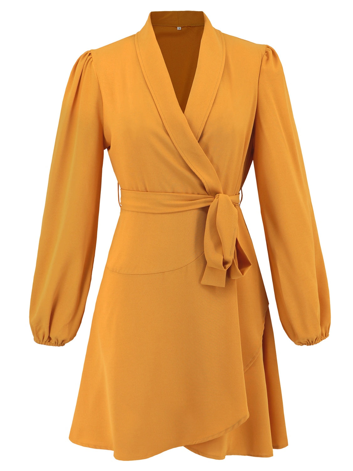 Surplice Tie Waist Long Sleeve Mini Dress - Littles Collection
