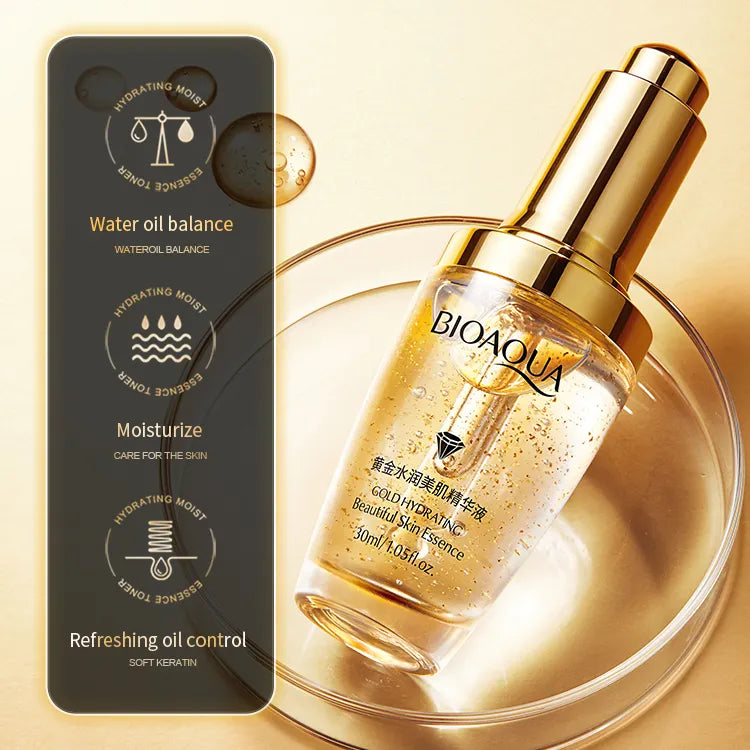 24K gold serum bottle for shrinking pores and refining skin texture