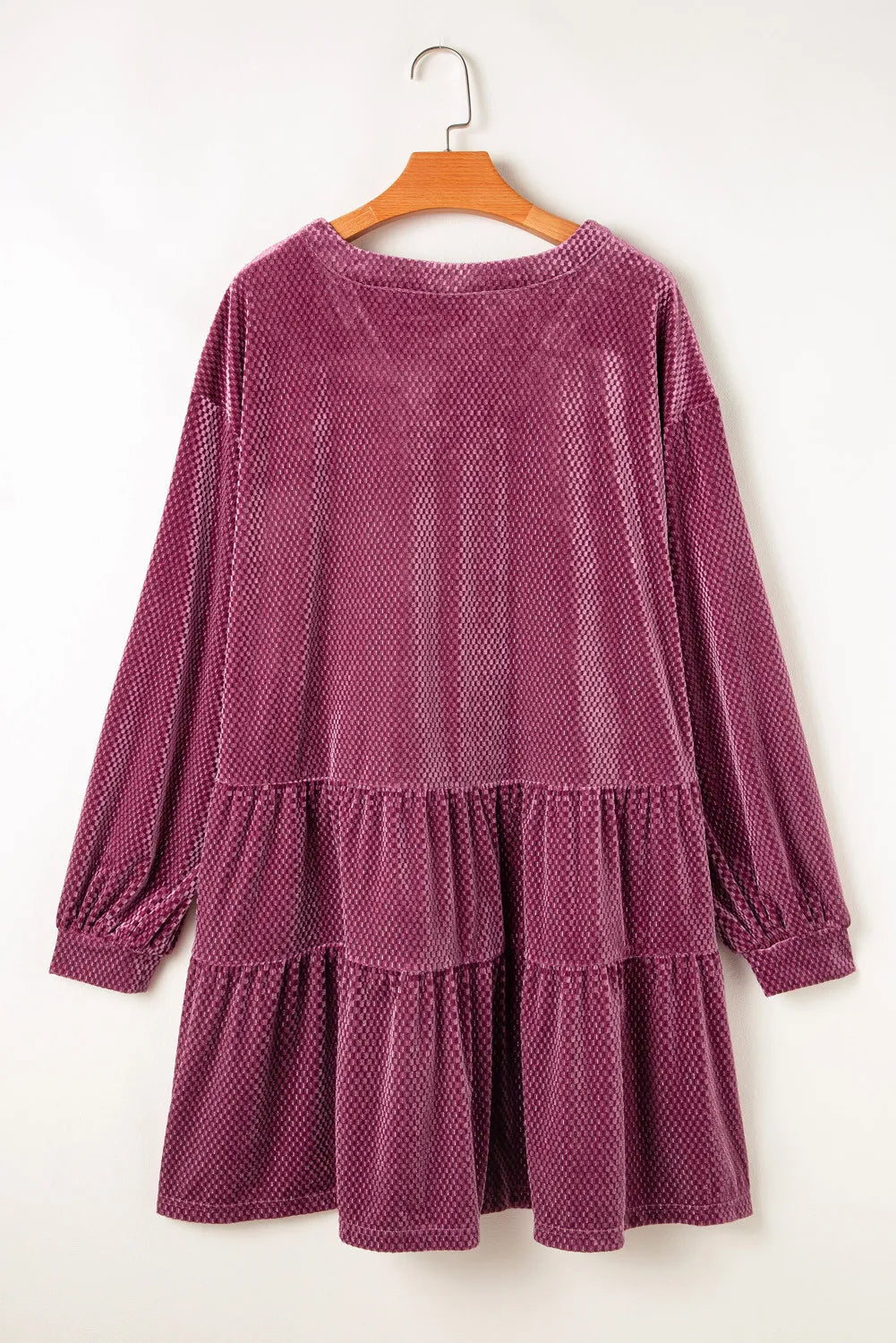 Plus Size Textured Velvet Decorative Button Long Sleeve Dress - Littles Collection