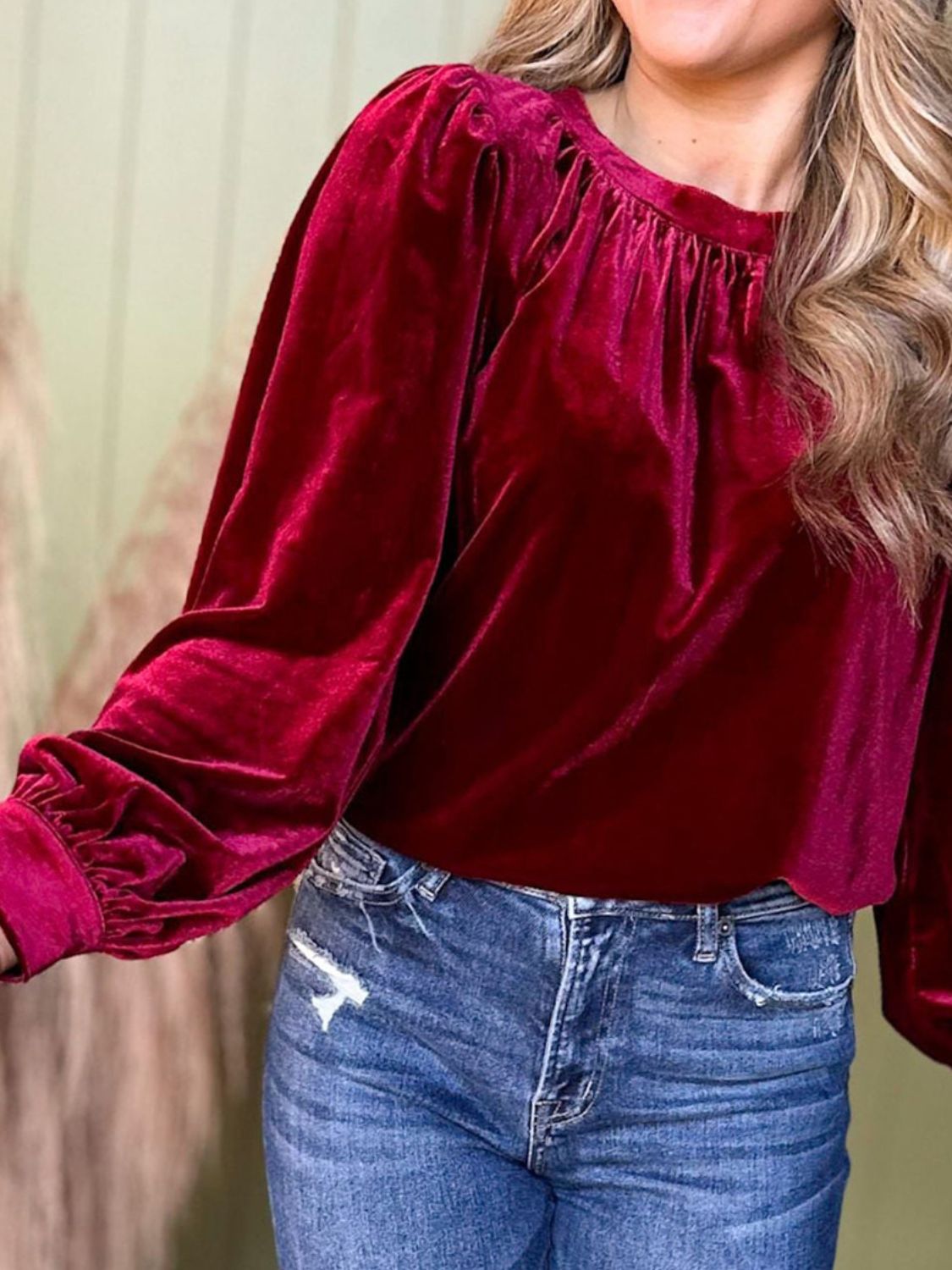 Ruched Neck Long Sleeve Blouse - Littles Collection