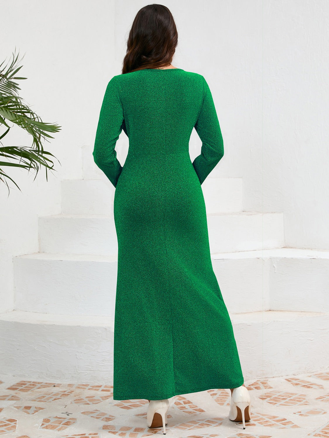 Ruched Round Neck Long Sleeve Dress - Littles Collection