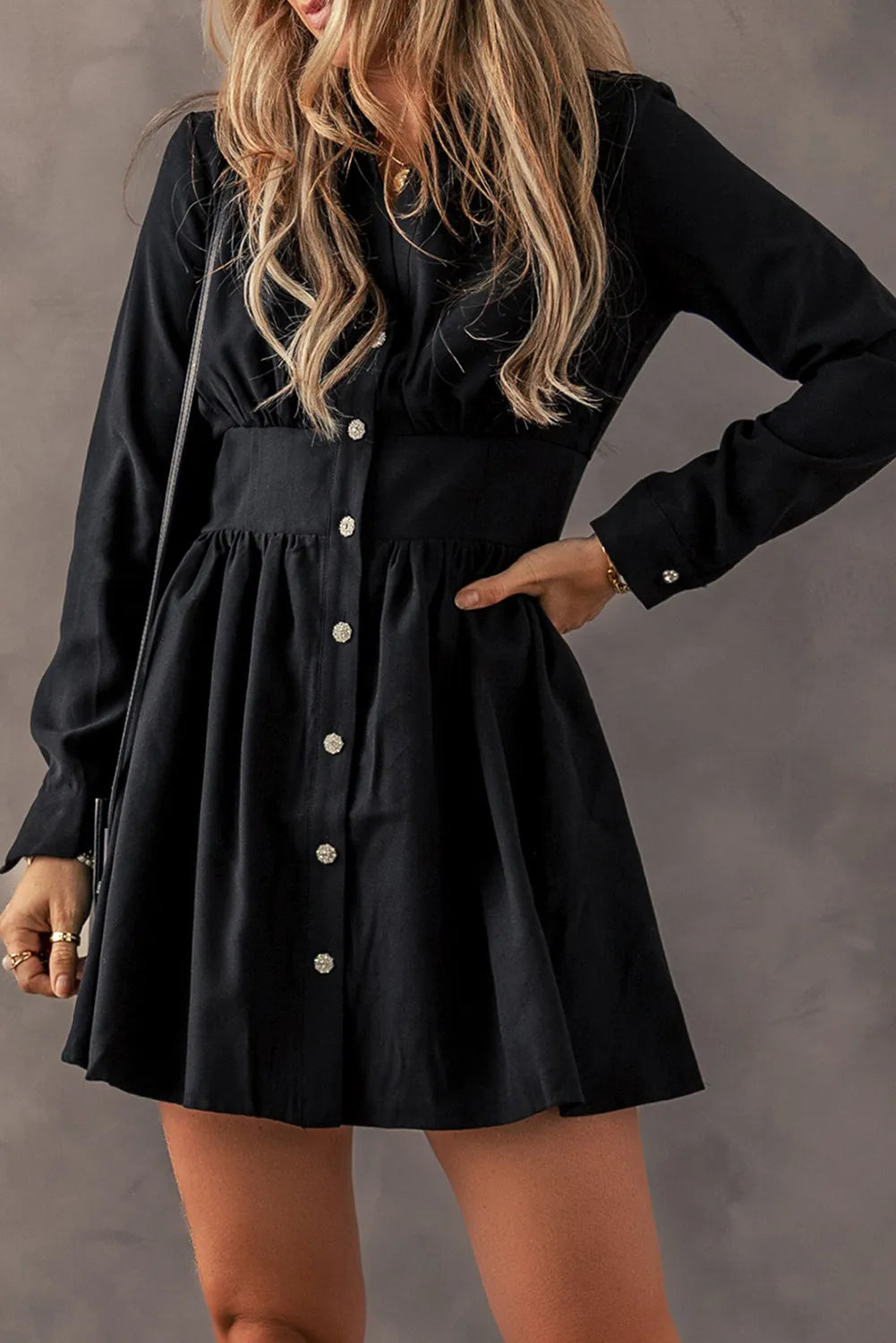 Ruched Button Up Long Sleeve Dress - Littles Collection