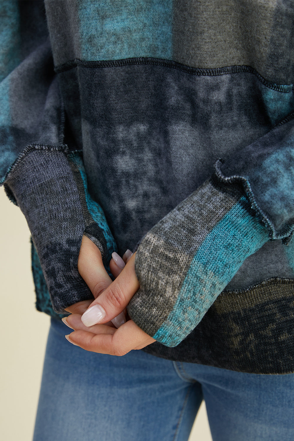 Double Take Plaid Dropped Shoulder Fleece Hoodie - Littles Collection