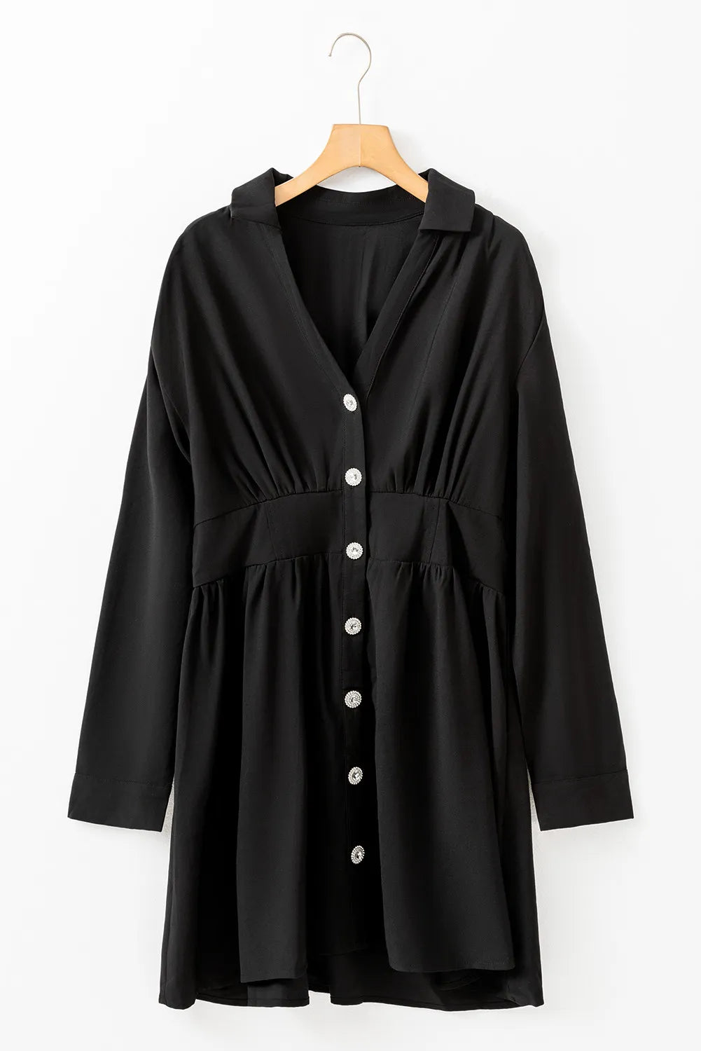 Ruched Button Up Long Sleeve Dress - Littles Collection