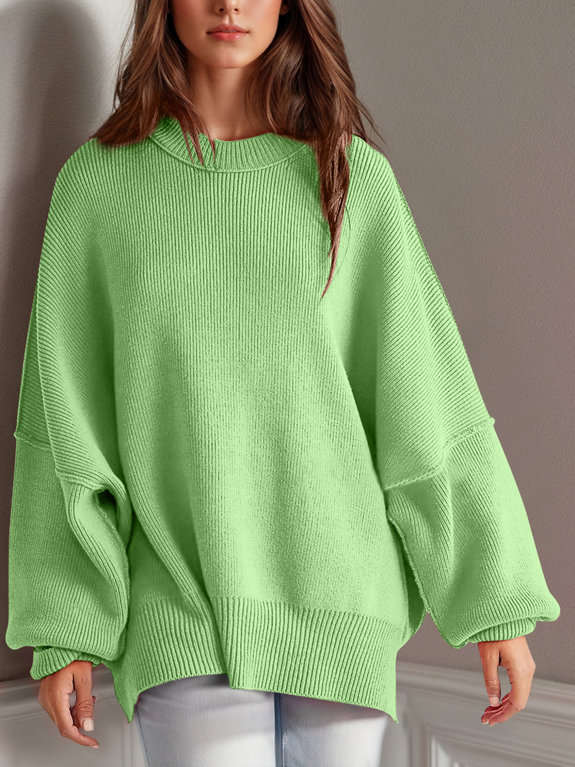 Double Take Side Slit Oversized Sweater - Littles Collection