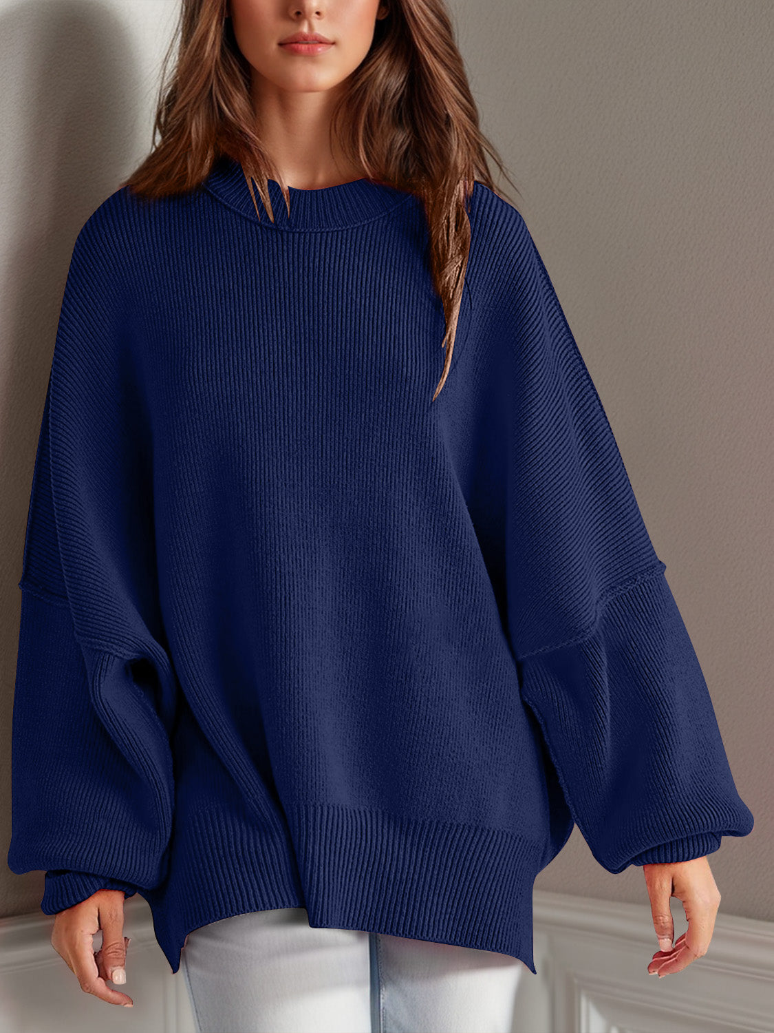 Double Take Side Slit Oversized Sweater - Littles Collection