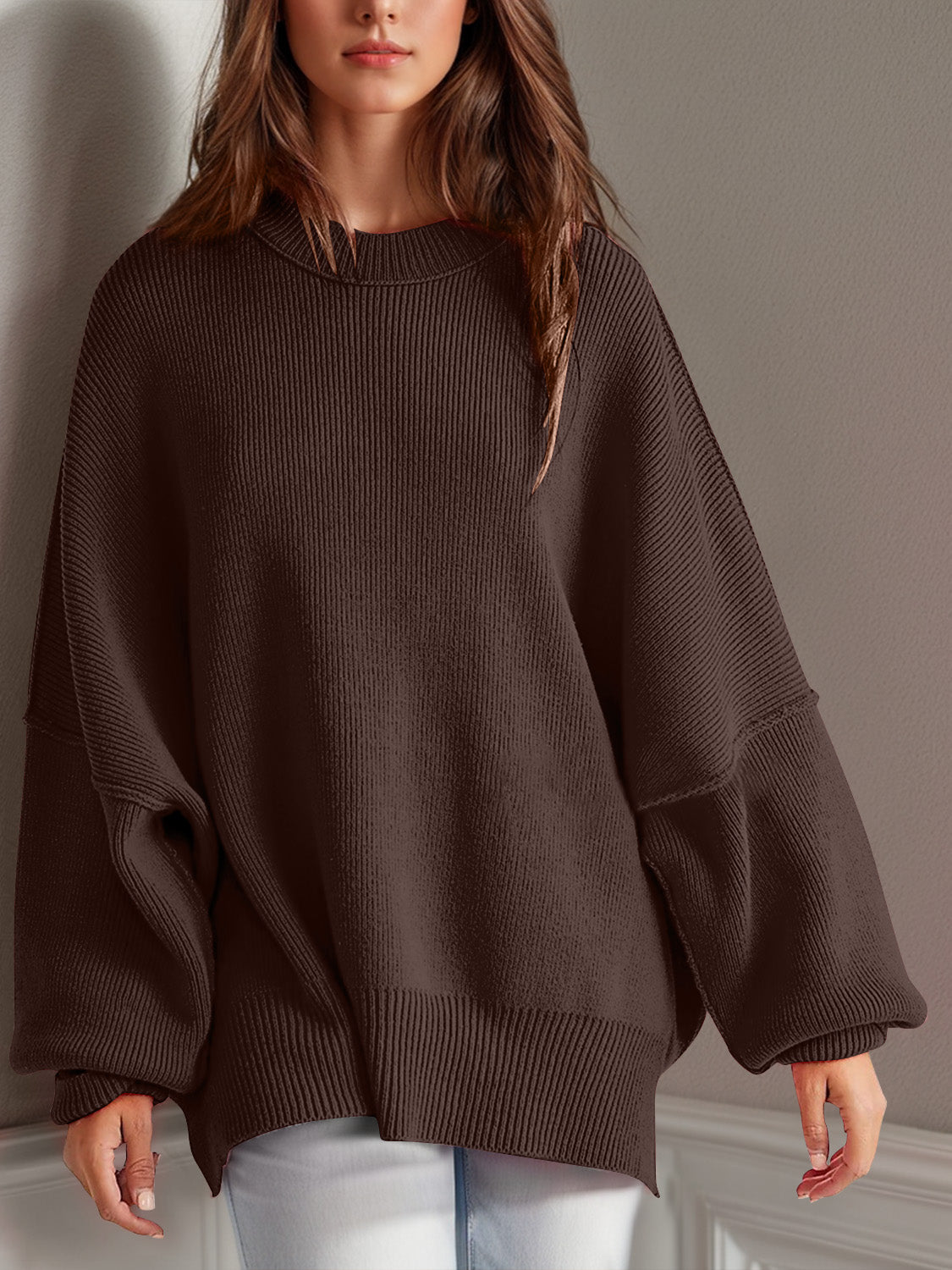Double Take Side Slit Oversized Sweater - Littles Collection