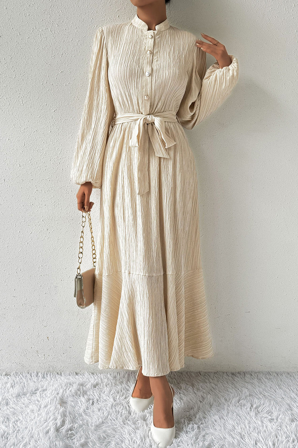 Honey Tied Button Up Balloon Sleeve Dress - Littles Collection