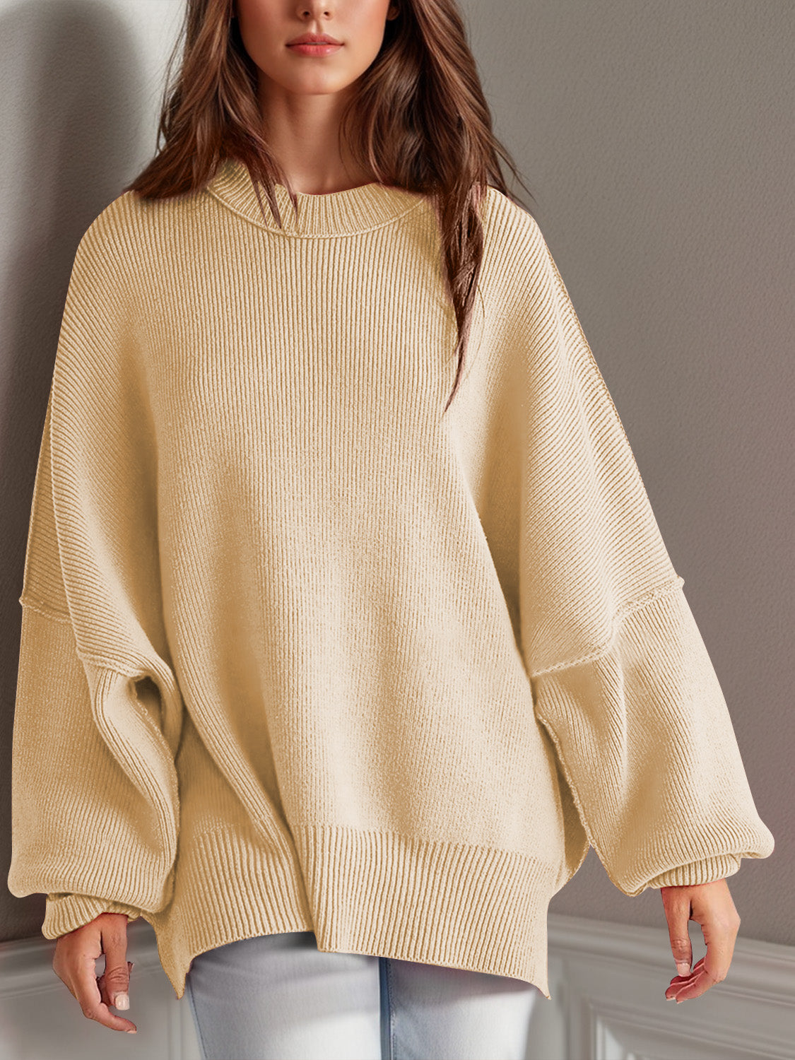 Double Take Side Slit Oversized Sweater - Littles Collection