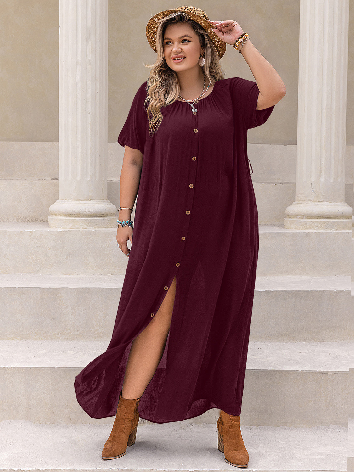 Plus Size Round Neck Half Sleeve Dress - Littles Collection