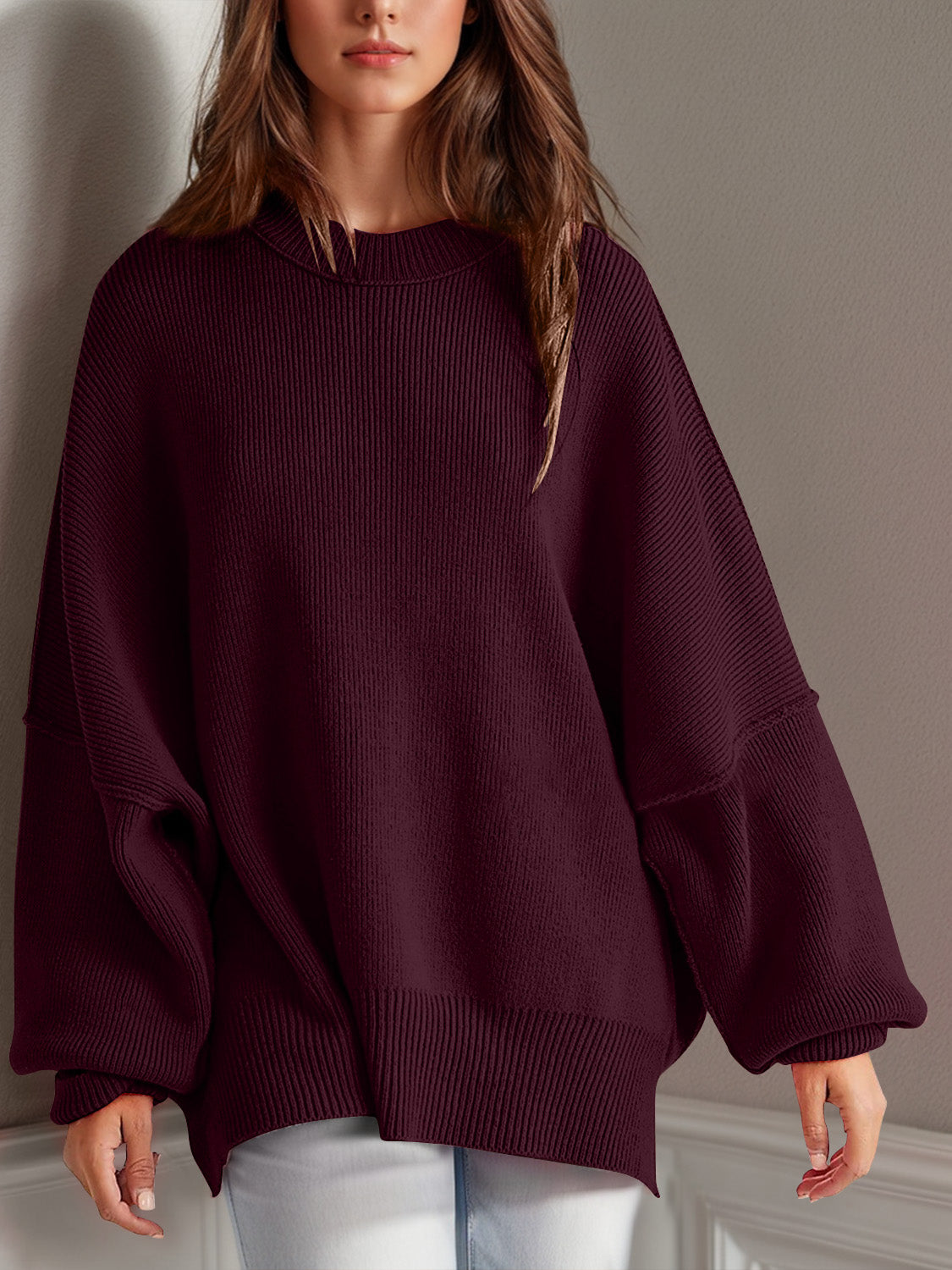 Double Take Side Slit Oversized Sweater - Littles Collection