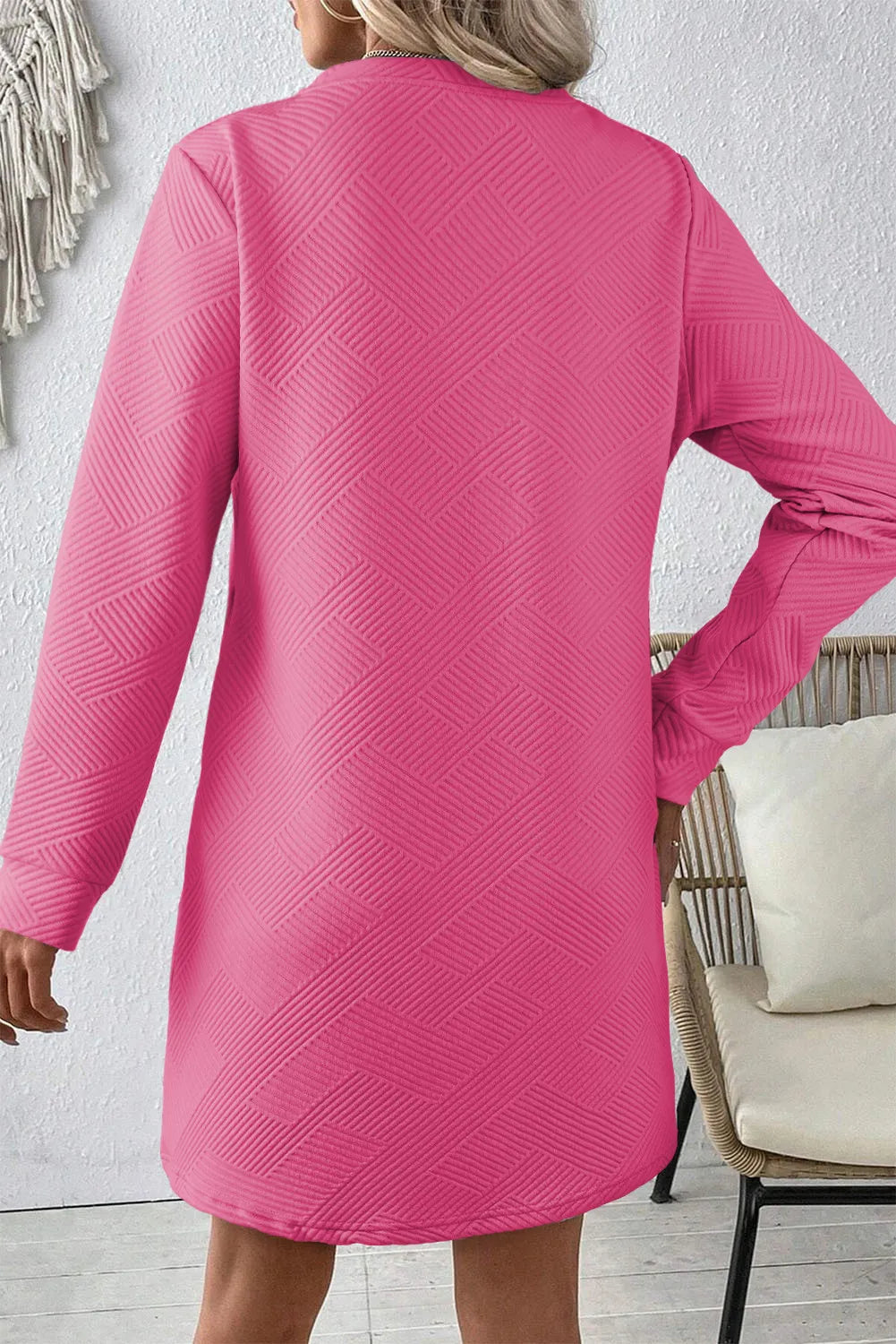 Textured Round Neck Long Sleeve Mini Dress - Littles Collection