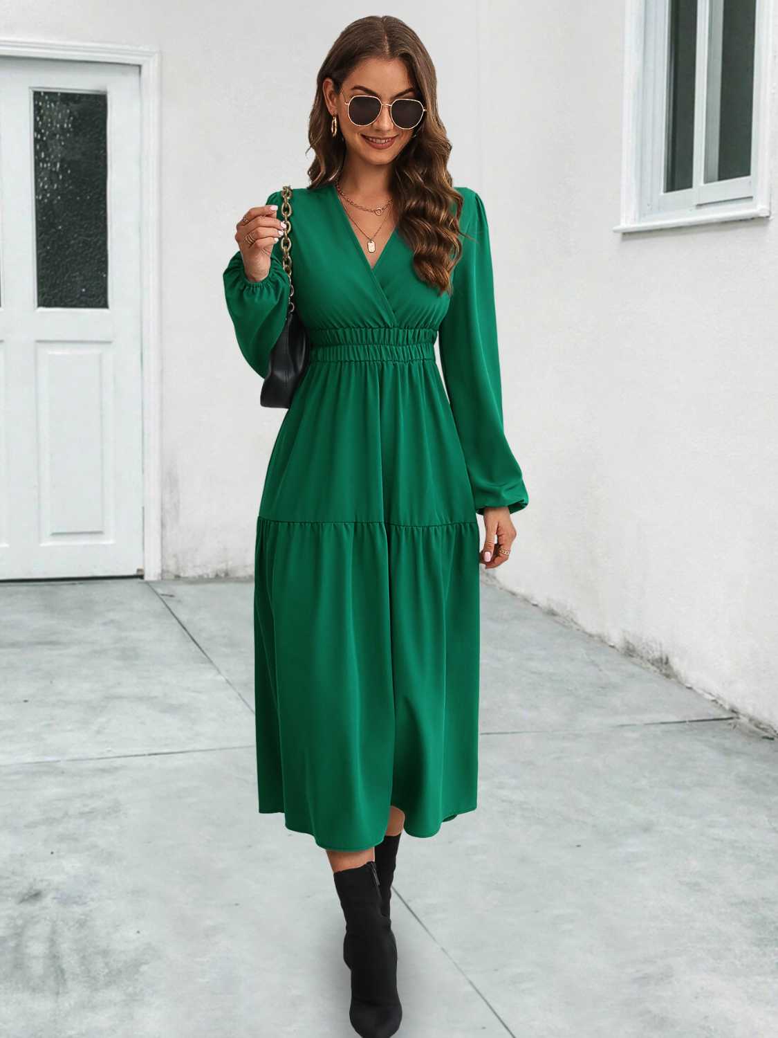 Surplice Neck Midi Flared Dress - Littles Collection