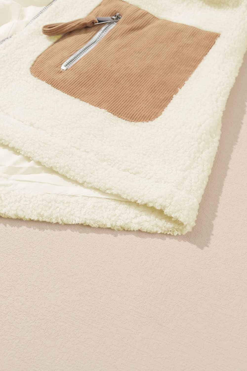 Beige Colour Sweater Jacket With Patch Pockets & Zip