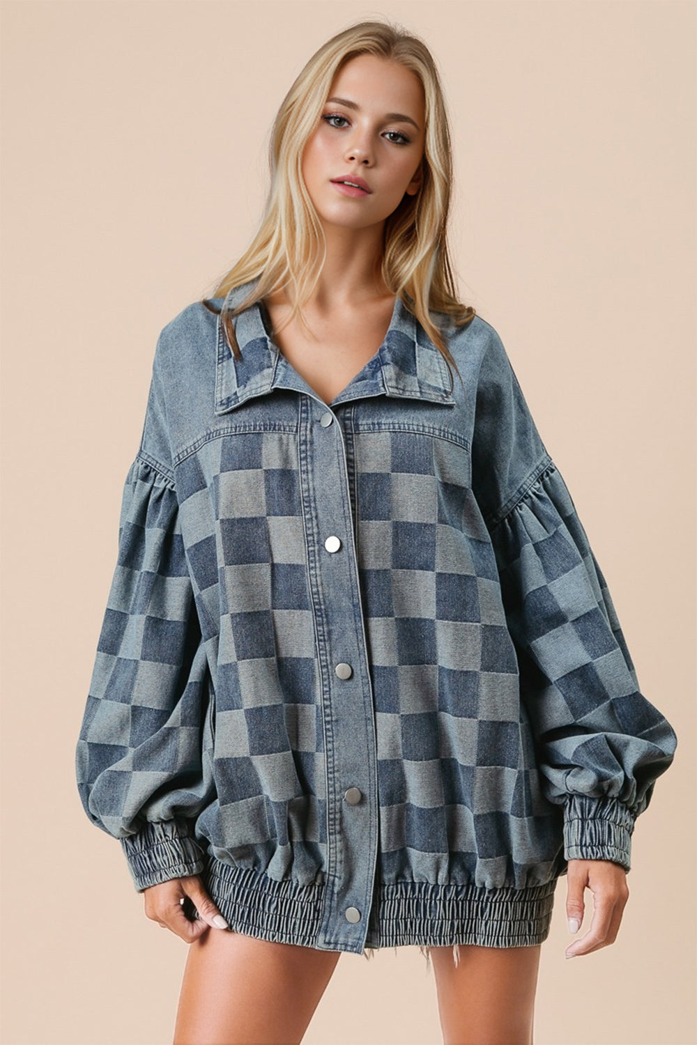Double Take Checkered Button Up Denim Jacket - Littles Collection