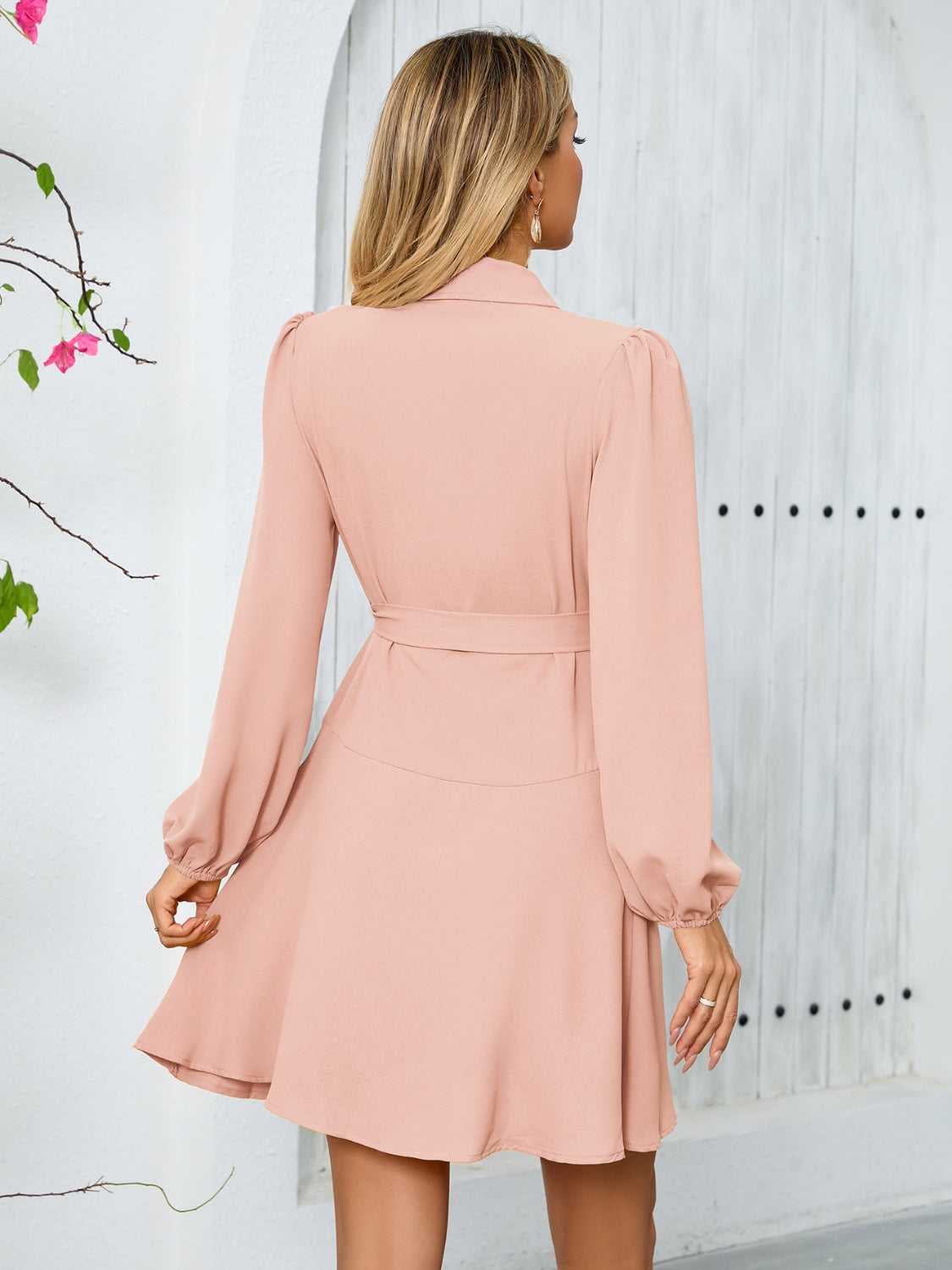 Pink dress waist tie midi georgette