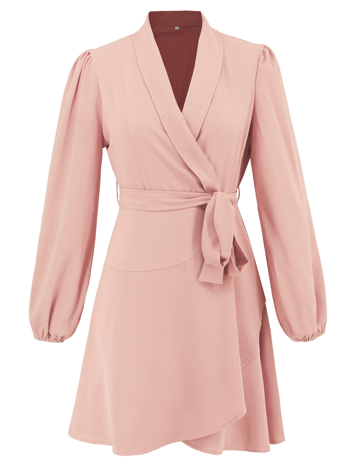 Surplice Tie Waist Long Sleeve Mini Dress - Littles Collection
