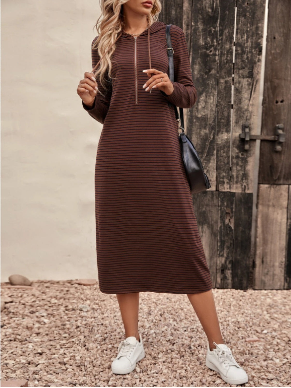 Striped Zip Front Hooded Dress - Littles Collection