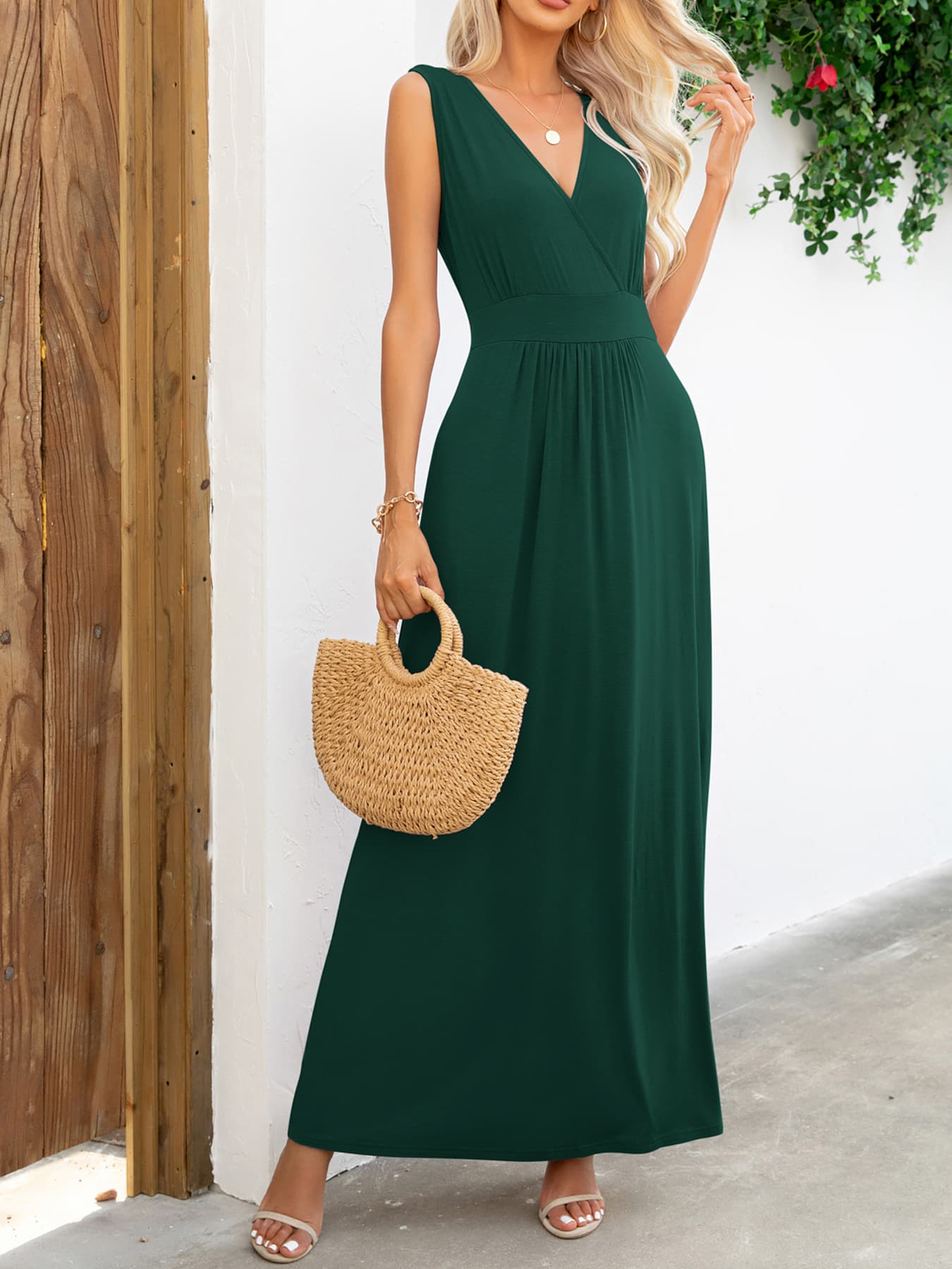 Surplice Neck Maxi Party Dress Black - Littles Collection