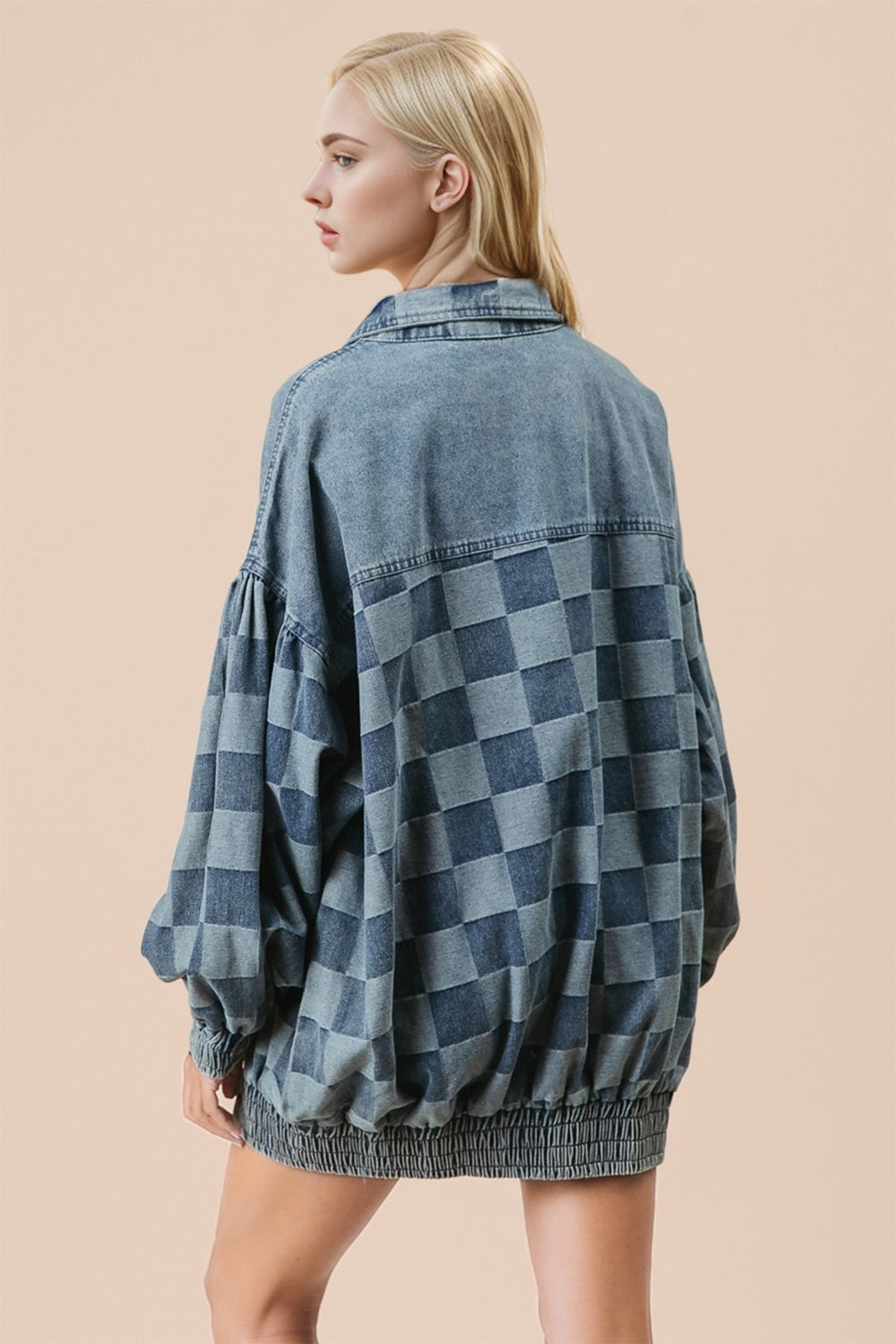 Double Take Checkered Button Up Denim Jacket - Littles Collection