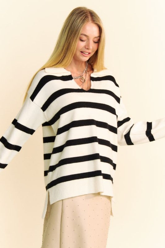 High-Low Side Slit Johnny Collar Sweater - Littles Collection