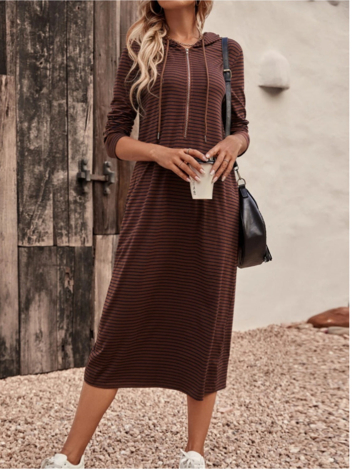 Striped Zip Front Hooded Dress - Littles Collection