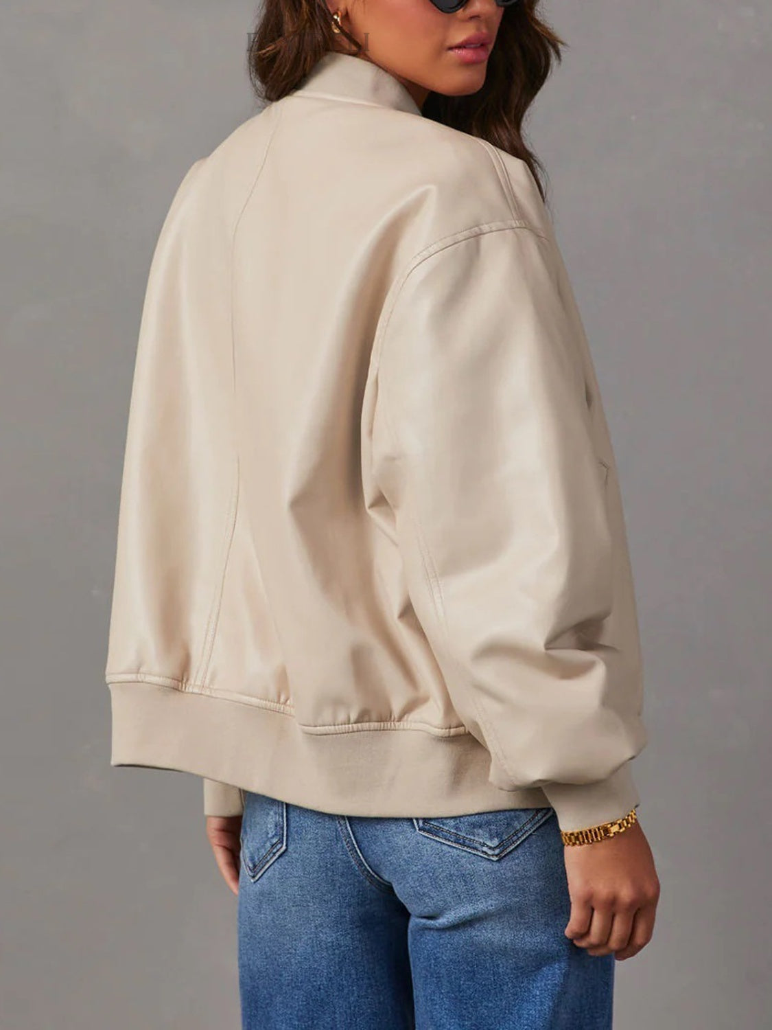 Zip up new arrival beige jackets women fashionable