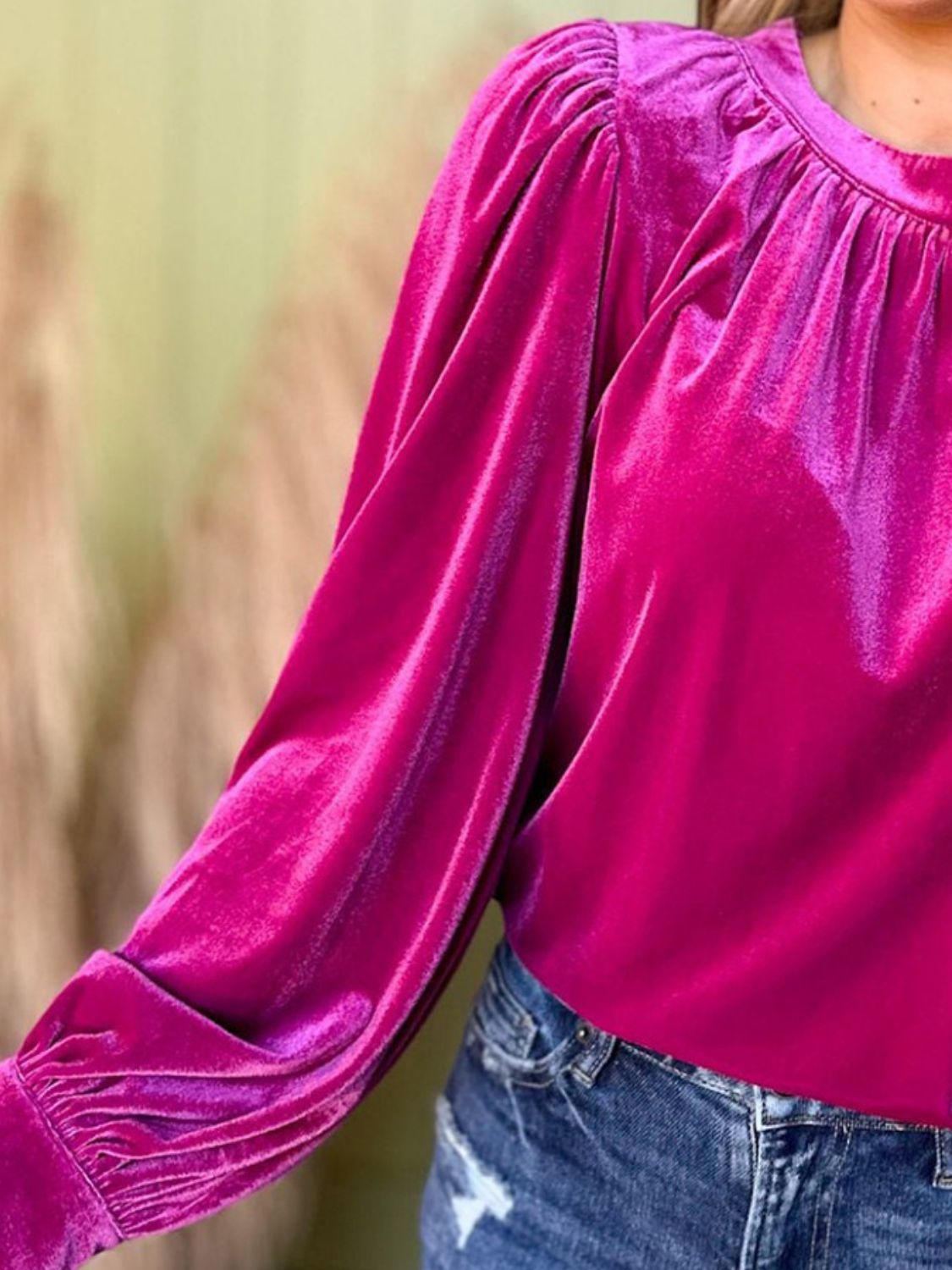 Ruched Neck Long Sleeve Blouse - Littles Collection