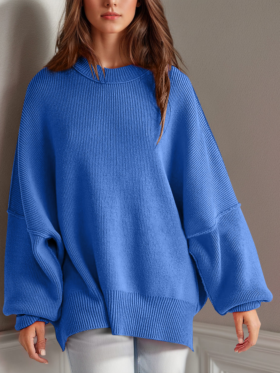 Double Take Side Slit Oversized Sweater - Littles Collection
