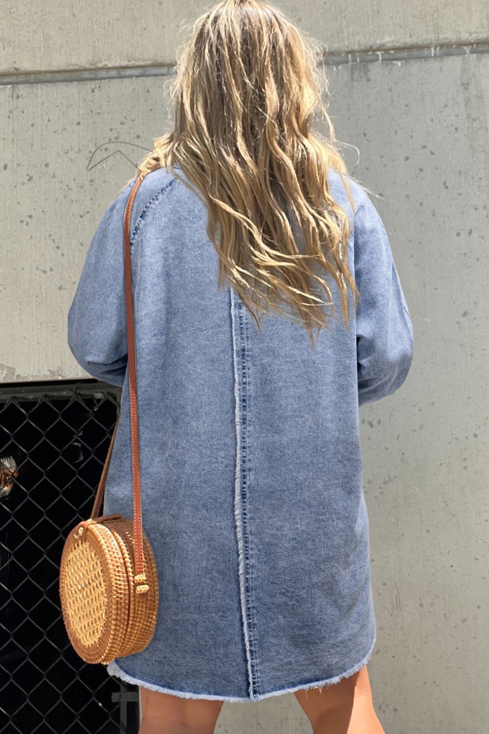 Raw Hem Button Down Long Sleeve Denim Dress - Littles Collection