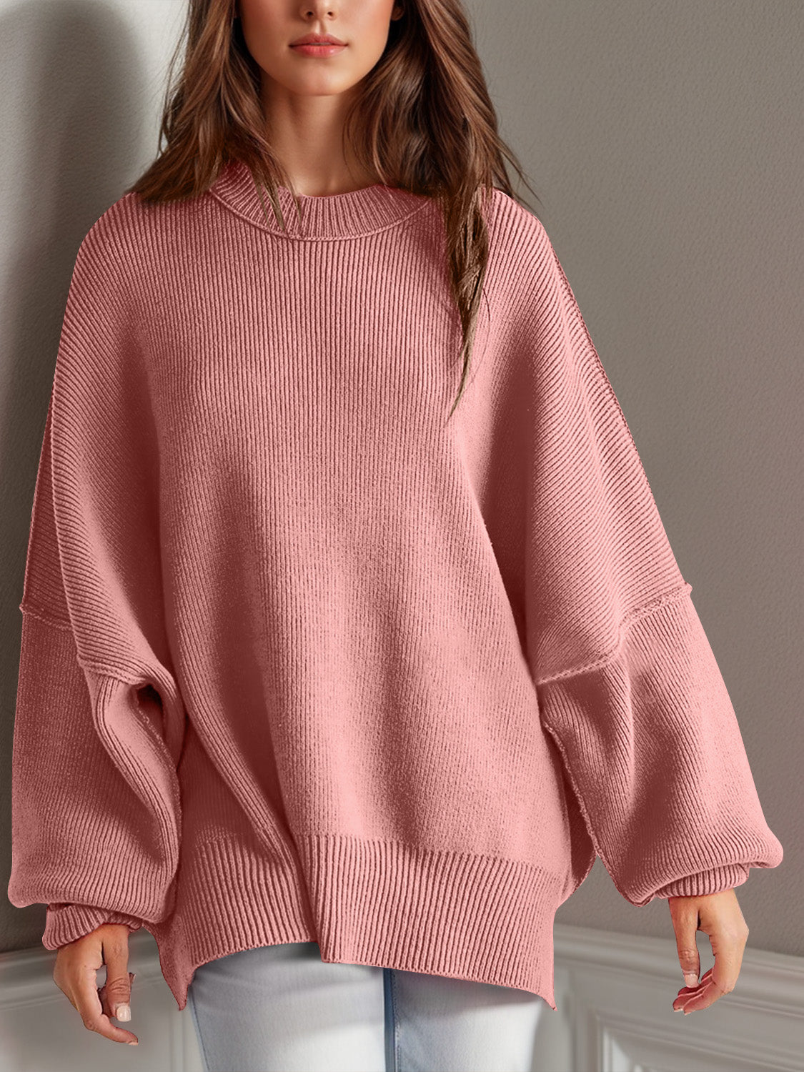 Double Take Side Slit Oversized Sweater - Littles Collection