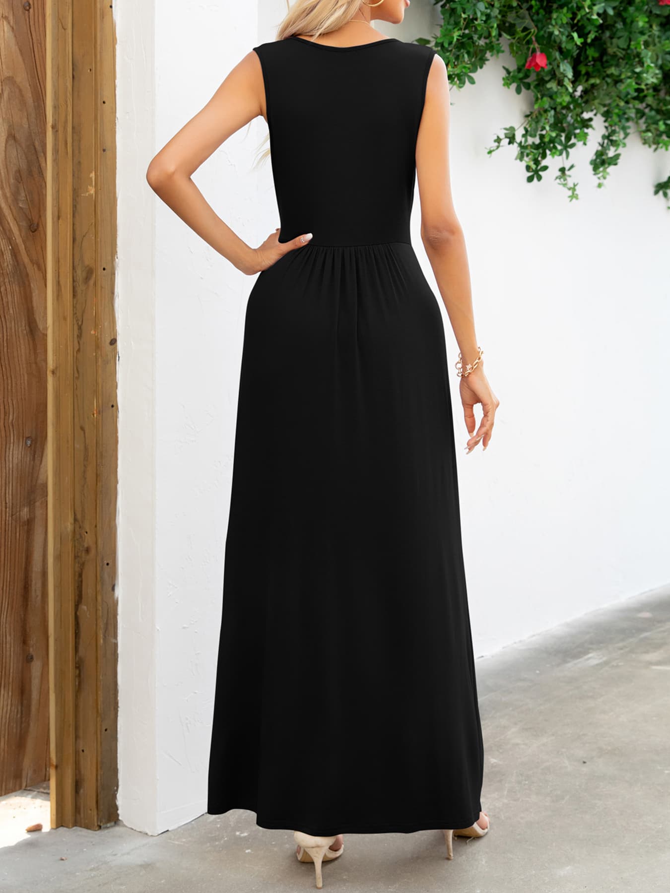 Surplice Neck Maxi Party Dress Black - Littles Collection