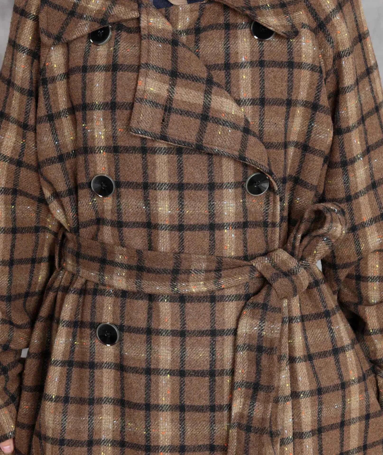 JNT Women Vintage Wool Coats Bandage Plaid
