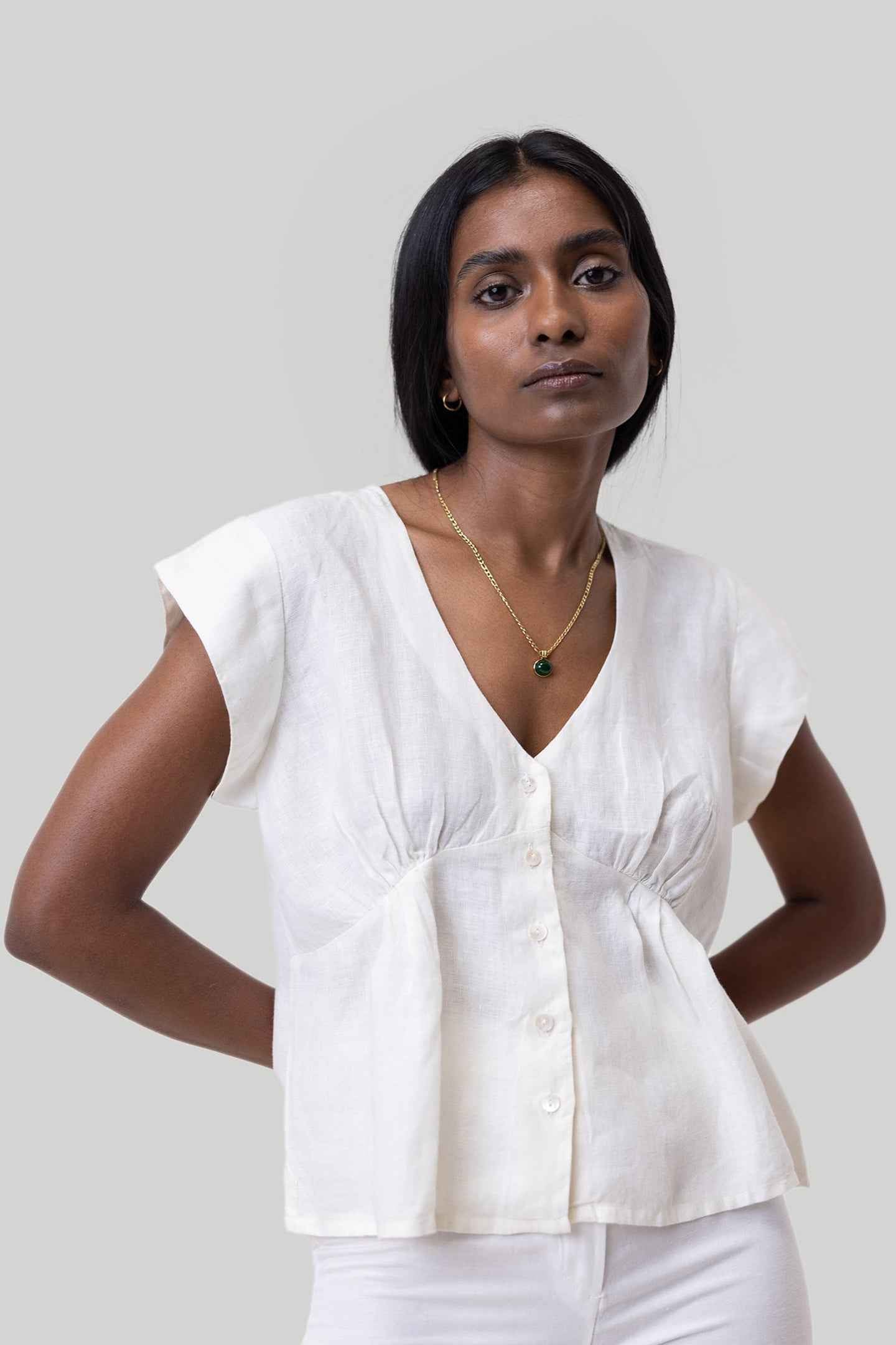 Deep V-neck Top in Off-white