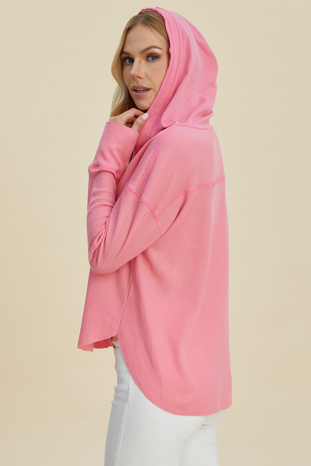 Super quality Double Take High-Low Dropped Shoulder Hoodie women_fashion - littlescollection