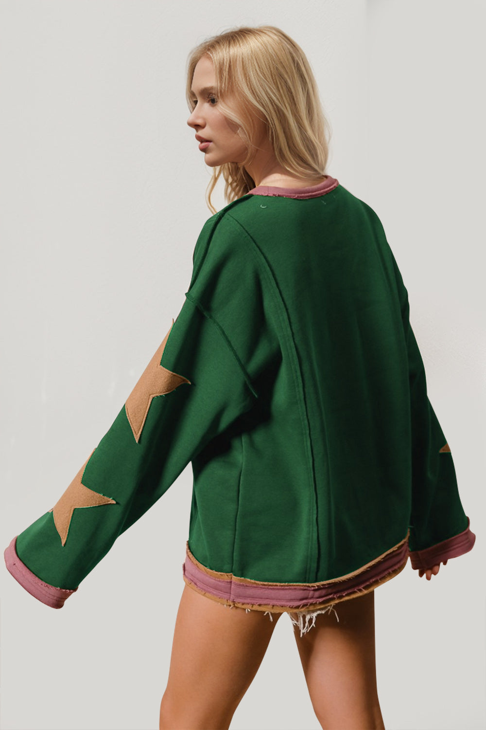 Double Take Star Patched Long Sleeve Sweatshirt - Littles Collection