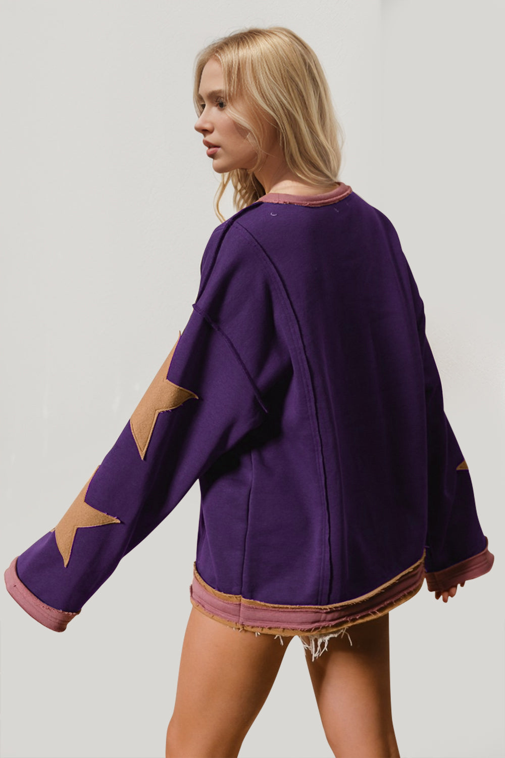 Double Take Star Patched Long Sleeve Sweatshirt - Littles Collection